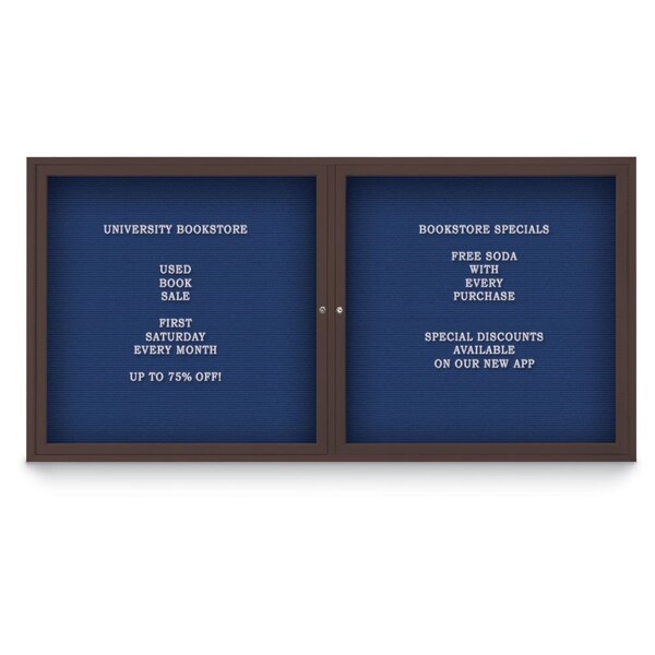 72"x48" 3-Door Enclosed Outdoor Letterboard, Blue Felt/Bronze